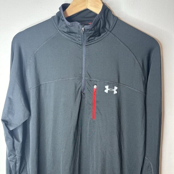 Under Armour Pullover Mens Sz M Black RUN All Season Gear 1/4 Zip Logo Athletic - Picture 2 of 10
